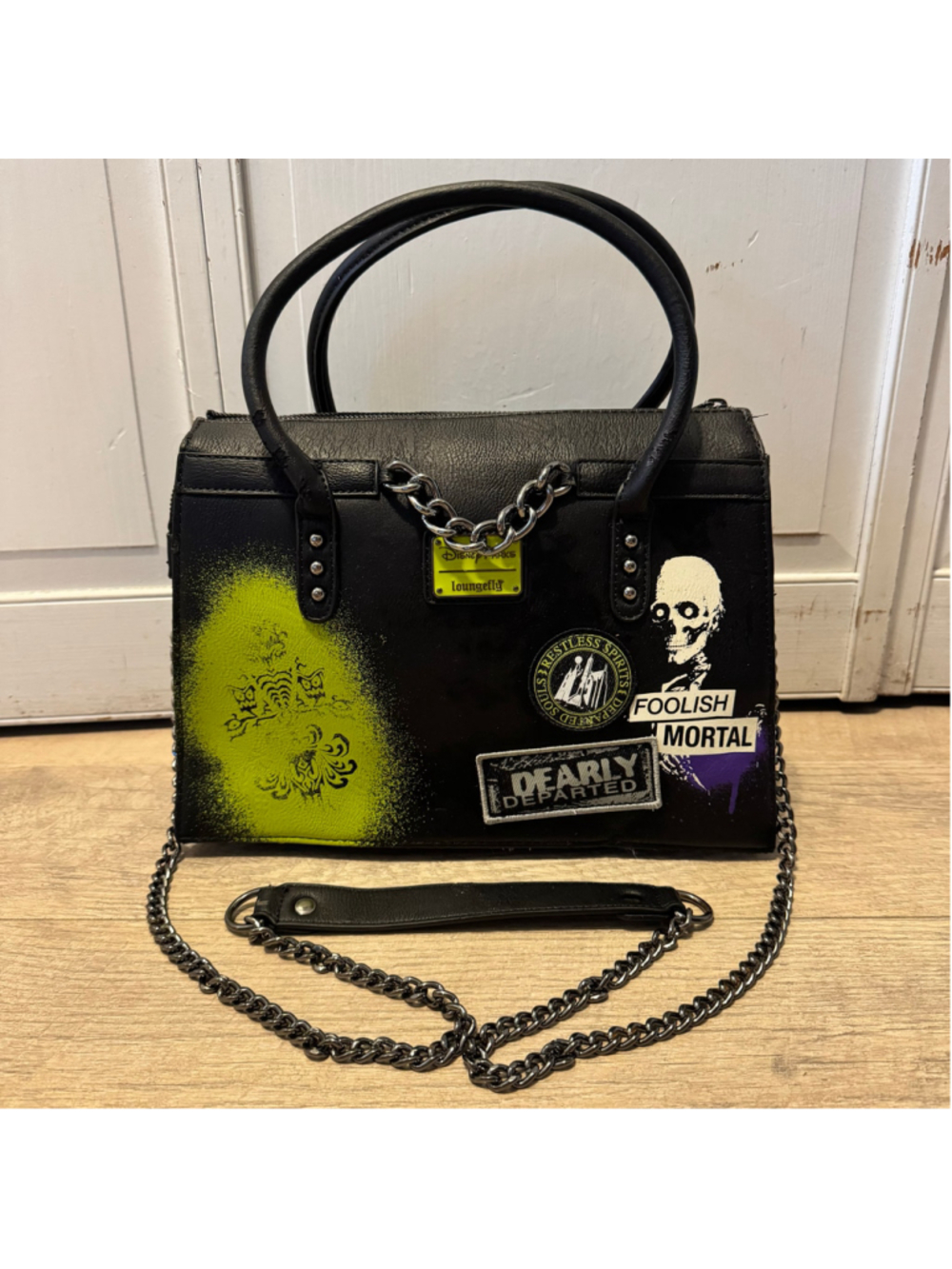 Disney Parks Loungefly Haunted Mansion Foolish Mortal Satchel Crossbody Bag - Picture 2 of 13